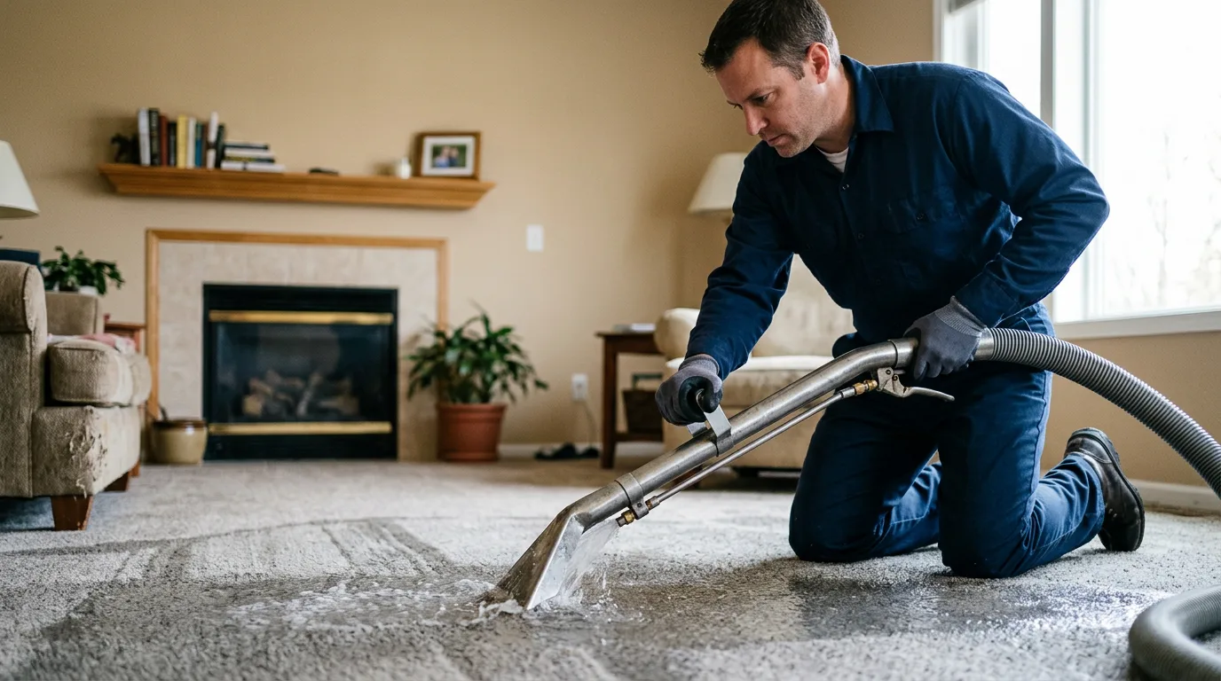 Water damage restoration technician working near Le Sueur, MN